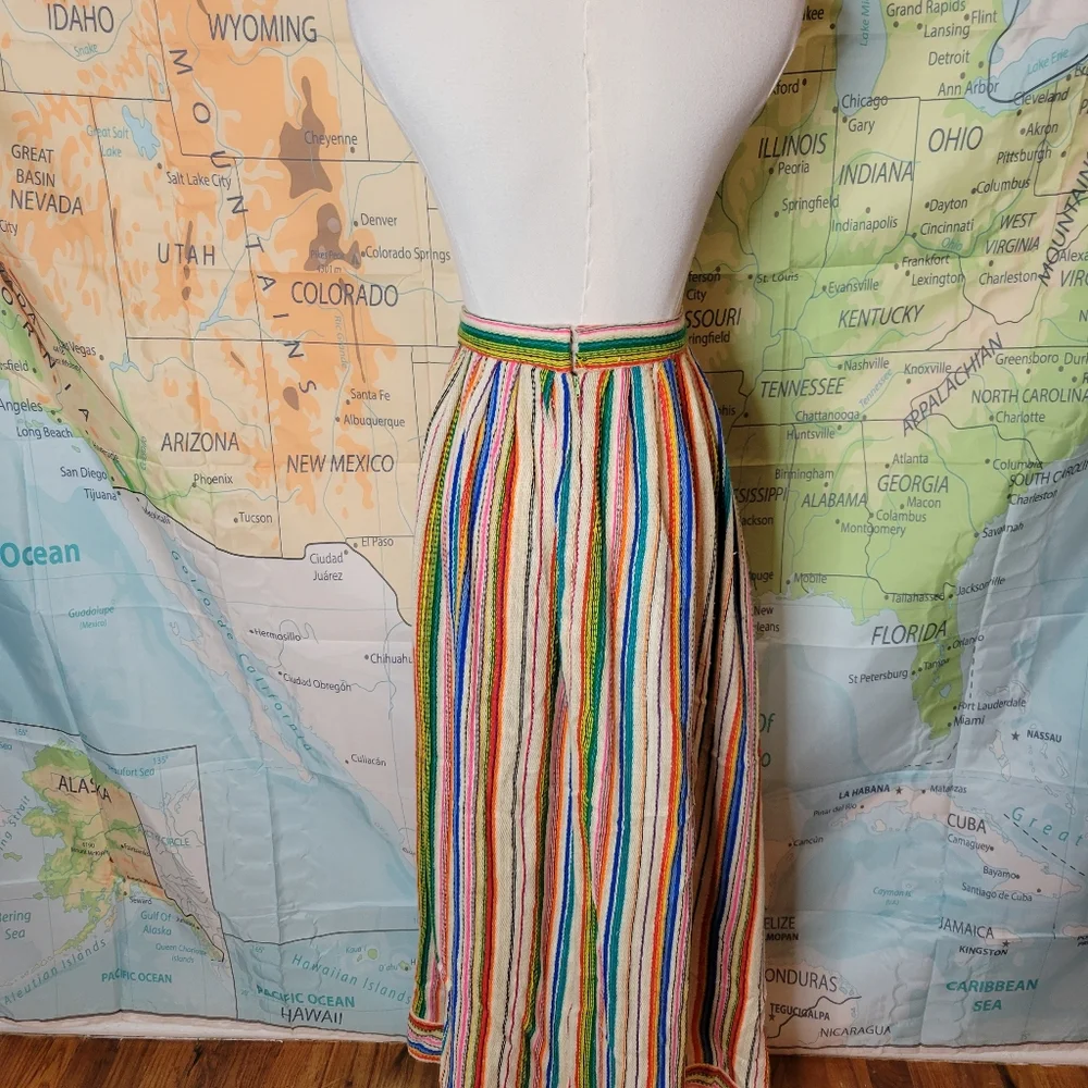 Vintage 1970s Hand Sewn Striped Long Maxi Skirt Surfer Girl Bohemian - Picture 6 of 13